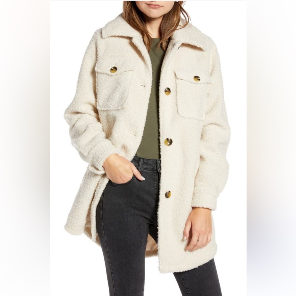 Something Navy Berber Faux Fur Shirt Jacket
